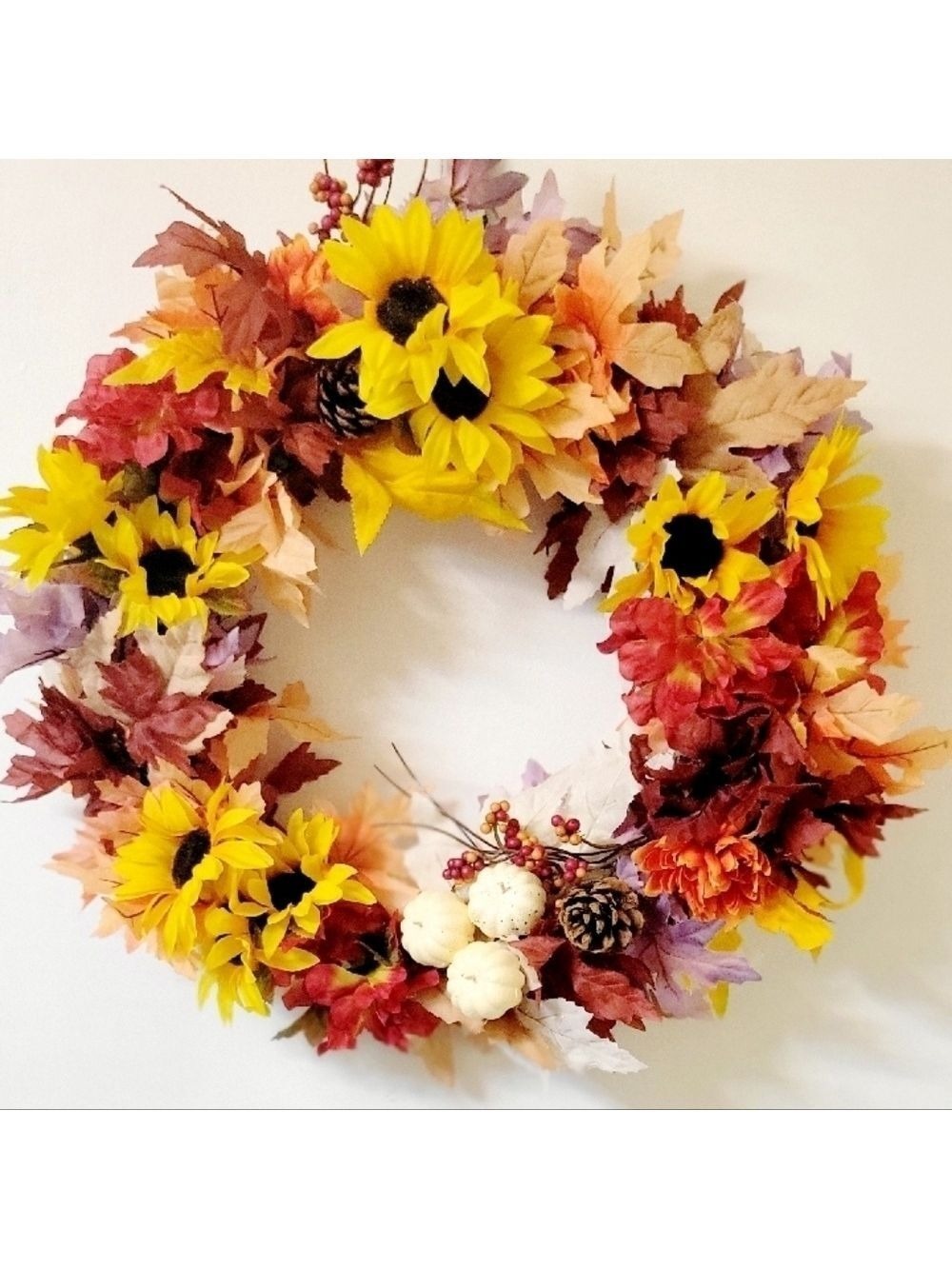 Hand Crafted Autumn Wreath Sunflowers Pinecones